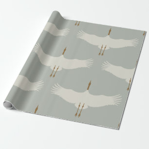 Dusty Blue Neutral Birds Cranes Art Deco Patroon Cadeaupapier