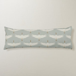 Dusty Blue Neutral Birds Cranes Art Deco Patroon Lichaamskussen