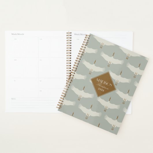 Dusty Blue Neutral Birds Swans Art Déco Monogramme (Devant avec enveloppe)