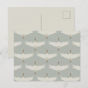 Dusty Blue Neutral Birds Zwanen Art Deco Monogram Feestdagenkaart