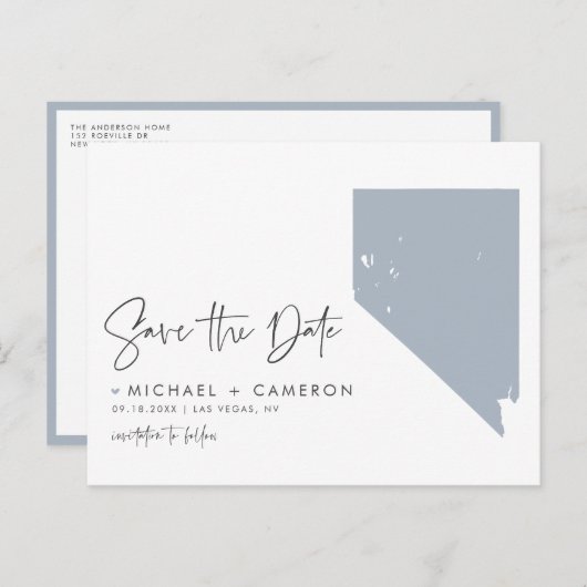 Dusty Blue Nevada State Map QR Code Bewaar de datu Aankondigingskaart (Voorkant / Achterkant)