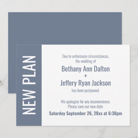 Dusty Blue New Plan, Uitgestelde trouwkaart Kaart (Voorkant / Achterkant)