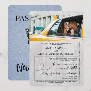 Dusty Blue New York Passport Wedding Kaart