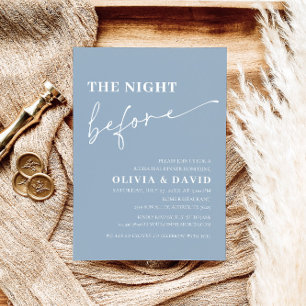 Dusty Blue Night before Rehearsal Dinner Invite Kaart