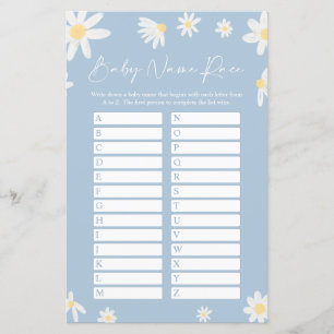Dusty Blue Nom Course Baby shower Carte de jeu