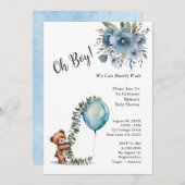 Dusty Blue Oh Boy We Can Barly Wait Baby shower Kaart (Voorkant / Achterkant)