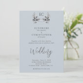 Dusty Blue Olive Branch Monogram Photo Wedding  Kaart (Staand voorkant)