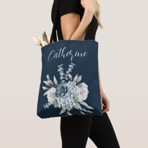 Dusty Blue One Side Script Persoonlijke naam Boho Draagtas