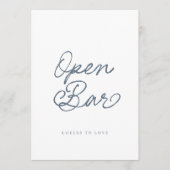 Dusty Blue Open Bar Wedding Sign Kaart (Voorkant)