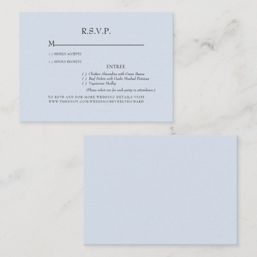 Dusty Blue Options Bruiloft RSVP Behuizing Informatiekaartje (Voorkant / Achterkant)