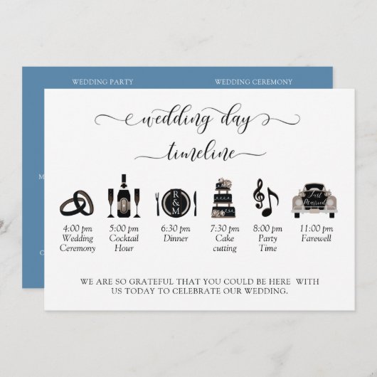Dusty Blue (ou autre) programme de mariage -Timeli (Devant / Derrière)