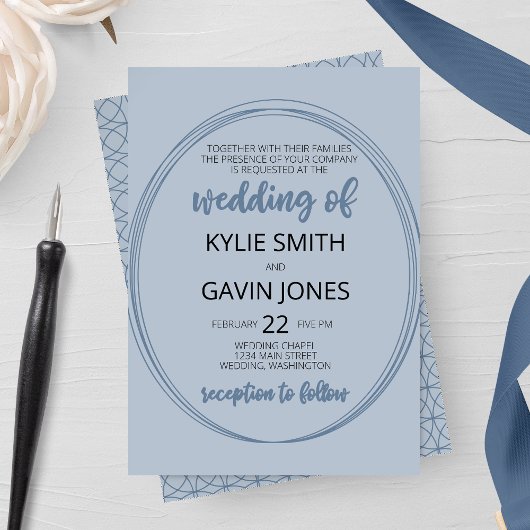 Dusty Blue Oval Faire-part de mariage