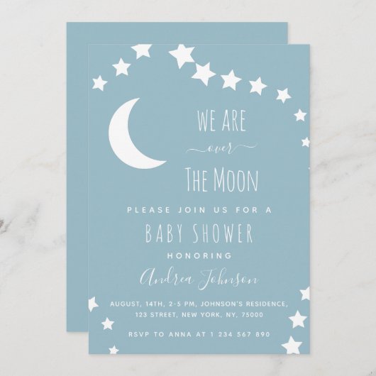 Dusty Blue Over the Moon and Stars Dreamweaver Cre Kaart (Voorkant / Achterkant)