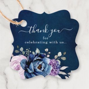 Dusty Blue Paars Blooms Weddenschap Dank je wel vo Bedankjes Labels