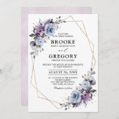 Dusty Blue Paars Gold Geometric Wedding Kaart (Voorkant / Achterkant)