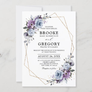 Dusty Blue Paars Gold Geometric Wedding Kaart