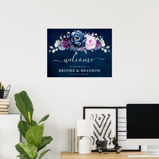 Dusty Blue Paars Navy Lila Bloom Weddenschap Welko Poster (Thuiskantoor)