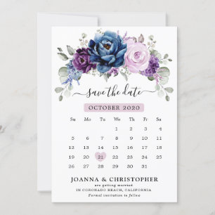 Dusty Blue Paars Navy Lila Blooms Calendar Save The Date