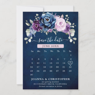 Dusty Blue Paars Navy Lila Blooms Calendar Save The Date