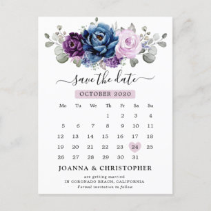 Dusty Blue Paars Navy Lila Blooms Save the Date Briefkaart