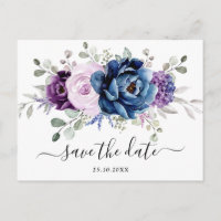 Dusty Blue Paars Navy Lila Blooms Sla de datum op