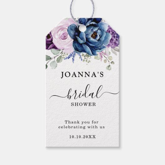 Dusty Blue Paars Navy Lila Blooms Vrijgezellenfees Cadeaulabel (Voorkant)
