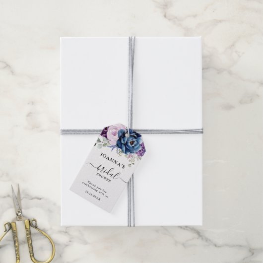 Dusty Blue Paars Navy Lila Blooms Vrijgezellenfees Cadeaulabel (Met Touw)