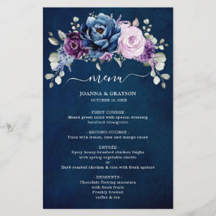 Dusty Blue Paars Navy Lila Blooms WeddenMenu