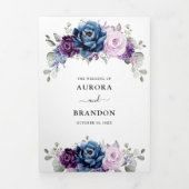 Dusty Blue Paars Navy Lila Blooms Weddenschap Drieluik Aankondiging (Cover)