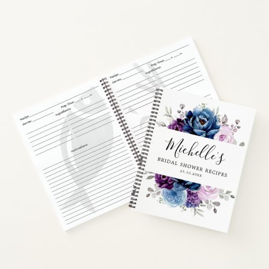 Dusty Blue Paars Navy Lila Blooms Weddenschap Notitieboek (Binnen)