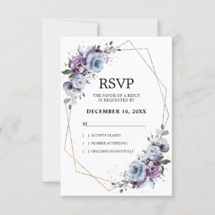 Dusty Blue Paars Navy Lila Blooms Weddenschap RSVP Kaartje