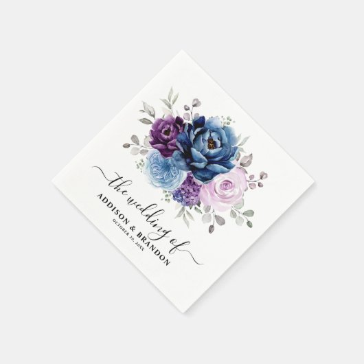 Dusty Blue Paars Navy Lila Blooms Weddenschap Servet (Hoek)