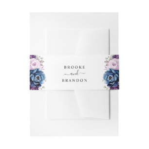 Dusty Blue Paars Navy Lila Blooms Weddenschap Uitnodigingen Wikkel