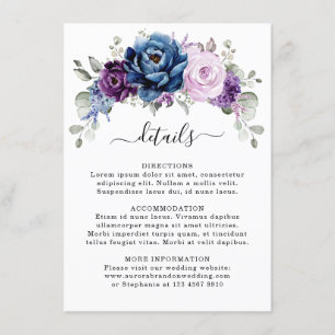Dusty Blue Paars Navy Lila Blooms Wedding Detail Informatiekaartje