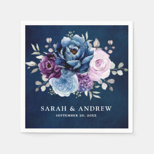 Dusty Blue Paars Navy Lila Blooms Wedding Napkin Servet