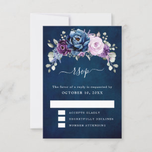 Dusty Blue Paars Navy Lila Blooms Wedding RSVP C Kaartje