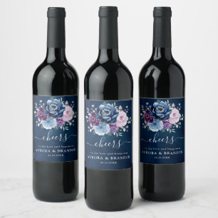 Dusty Blue Paars Navy Lila Blooms Wedding Wine L Wijn Etiket