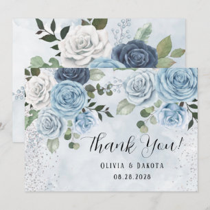 Dusty Blue Painted Floral Weddenschap Dank je kaar Kaart