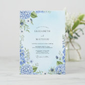 Dusty Blue Painterly Botanical Wedding Kaart (Staand voorkant)