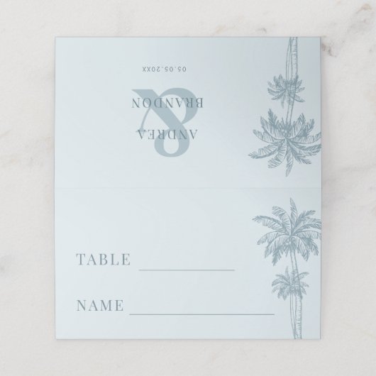 Dusty Blue Palm Tree Boho Beach Trouwtafel (Buitenkant ongevouwen)