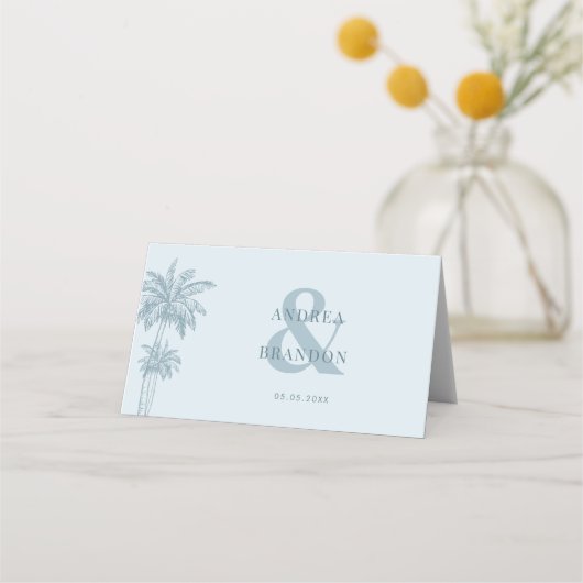 Dusty Blue Palm Tree Boho Beach Trouwtafel (Achterkant)