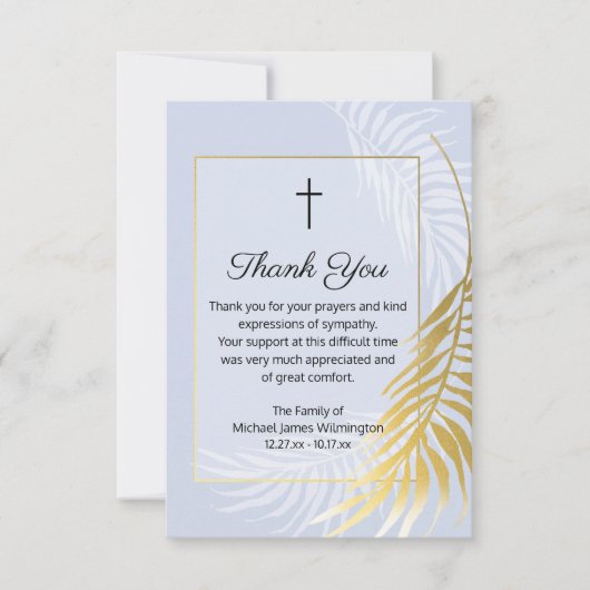 Dusty Blue Palm Tree Funeral Merci Carte de note (Devant)