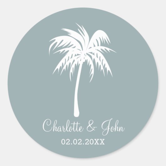 Dusty Blue Palm Tree Wedding stickers (Voorkant)