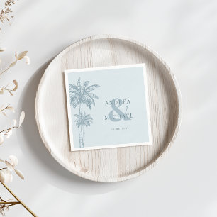 Dusty Blue Palm Trees & Ampersand Beach Wedding Servet