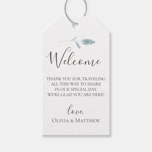 Dusty Blue Pampas Grass Wedding Welcome Bag Cadeaulabel (Voorkant)