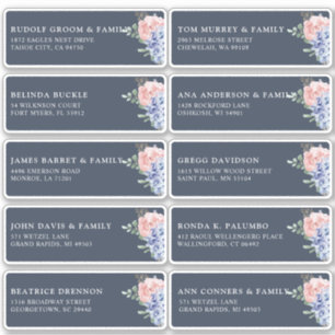 Dusty Blue Pastel hortensia Gast Naam Adres Sticker