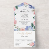 Dusty Blue Pastel Pink hydrangeas Weddenschap All  All In One Uitnodiging (Binnen)