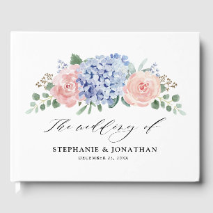 Dusty Blue Pastel Pink hydrangeas Wedding Gastenboek