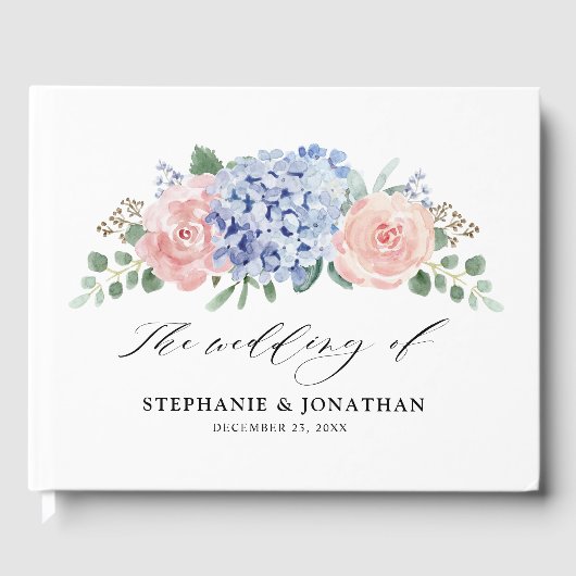 Dusty Blue Pastel Pink hydrangeas Wedding Gastenboek (Voorkant)