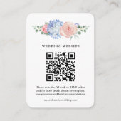 Dusty Blue Pastel Roze hortensia's bruiloft QR-cod Informatiekaartje (Voorkant)